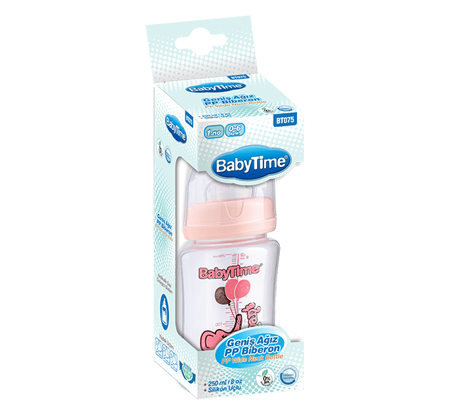 BabyTime Wide-Neck PP Feeding Bottle with Silicone Teat, 250 ml — BT075