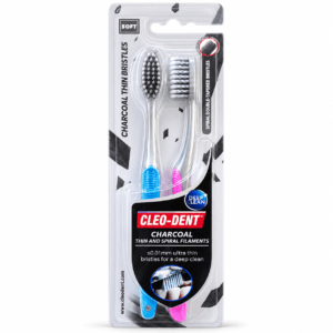 Cleo-Dent Charcoal Thin Bristles Soft Toothbrush 2-Pack