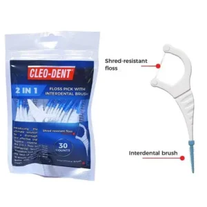 Cleo-Dent 2-in-1 Floss Picks with Interdental Brush 30 Count