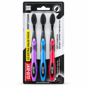 Cleo-Dent Soft Charcoal Double-Tapered Toothbrush 3-Pack