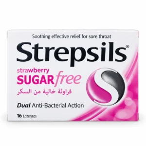 Strepsils Strawberry Sugar Free Lozenges 16 pack product box