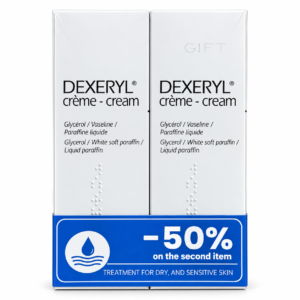 Dexeryl Cream two-box bundle with blue promotional sleeve on a white background