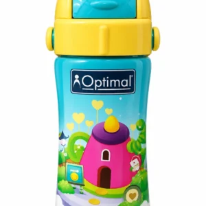 Optimal insulated straw cup 350 ml turquoise with yellow lid isolated on white background