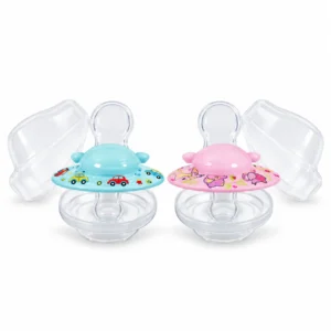 Optimal Orthodontic Silicone Pacifier OPB-0107 Blue and Pink isolated