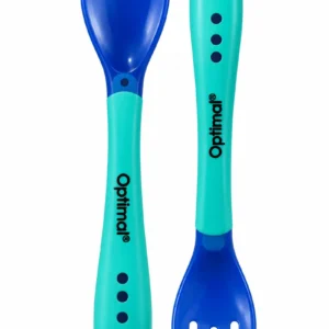 Optimal OPB-1012 blue aqua soft grip spoon and fork set isolated on white