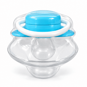 Optimal OPB-1048 blue single pacifier with clear cover on white