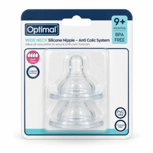 Optimal Wide Neck Silicone Nipple L 9+ Months 2 Pack